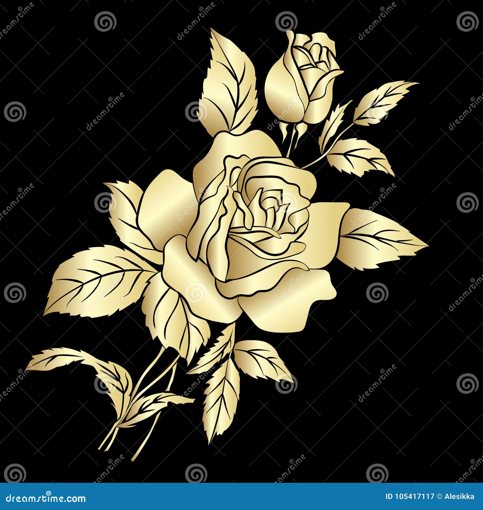 Golden Rose sketch stock vector. Illustration of petal - 105417117