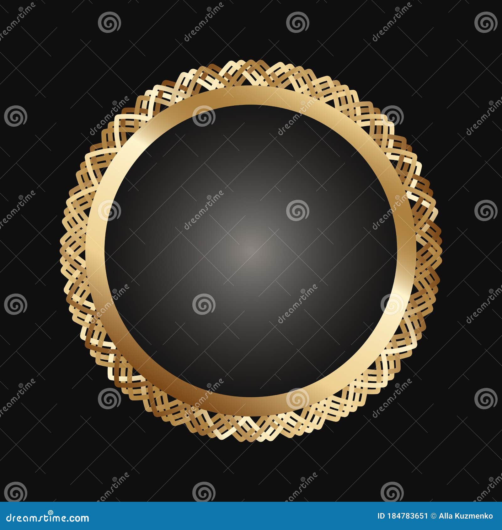 Golden Round Frame with Floral Ornament on Black Background. Art Deco.  Luxury Gold Mandala, Hand Draw Design Stock Vector - Illustration of  decorative, abstract: 184783651