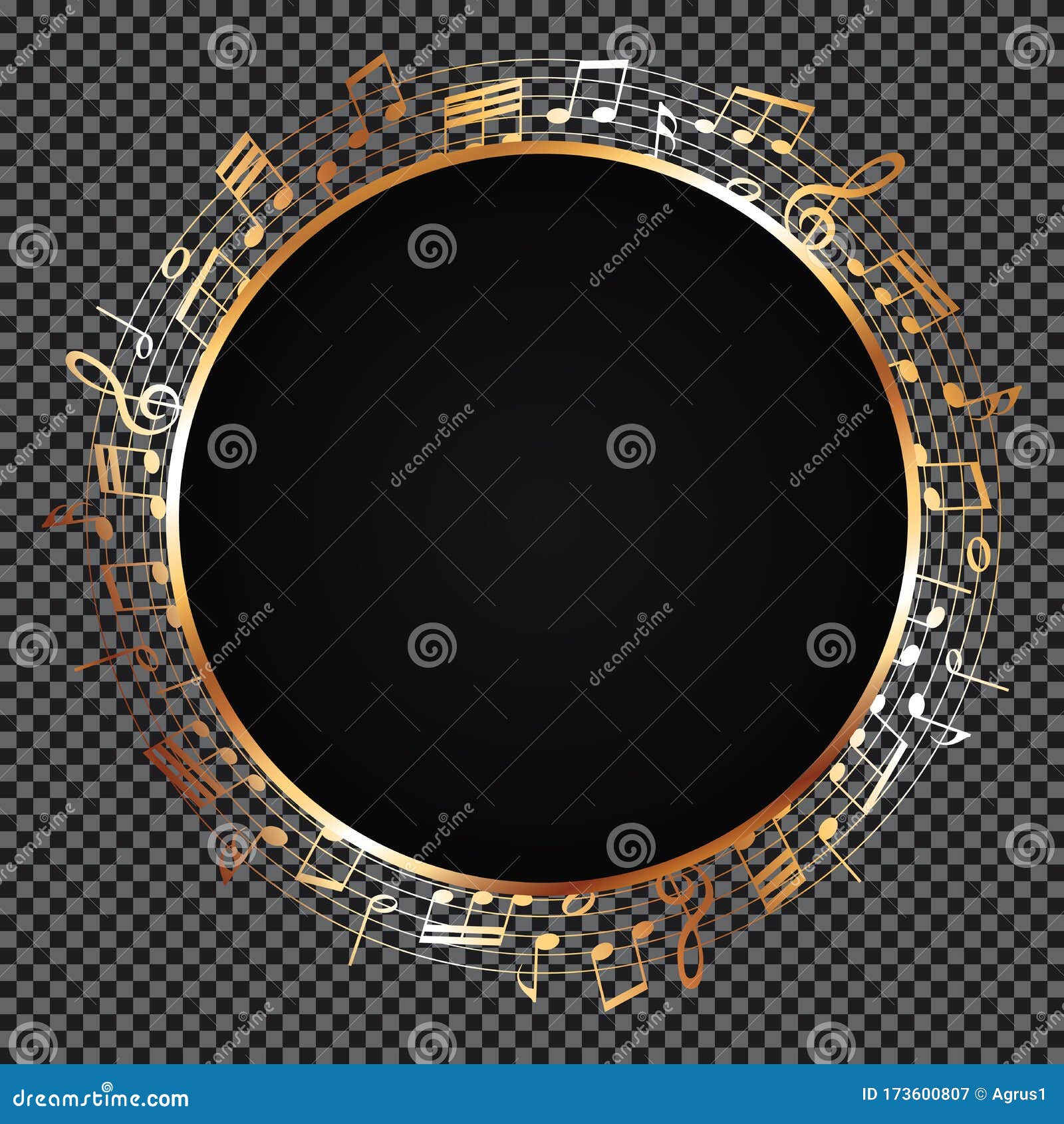 Golden Round Frame with Music Notes on Dark Background Stock Vector -  Illustration of sheet, backgroundn: 173600807