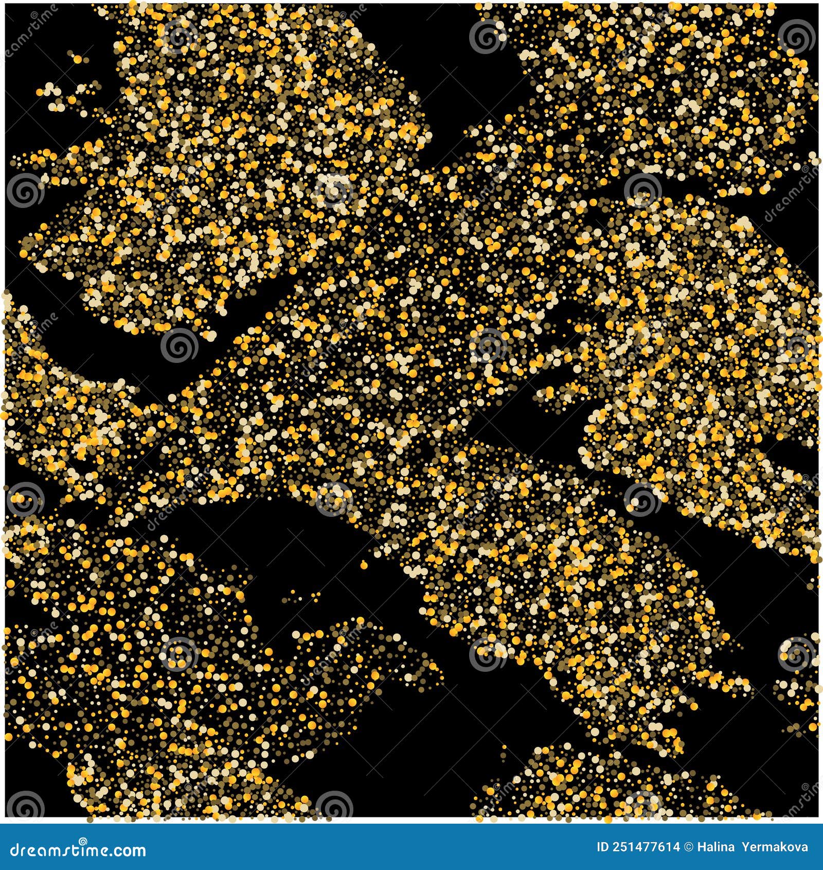 Gold Glitter Confetti on a Black Background. Shiny Particles Scattered