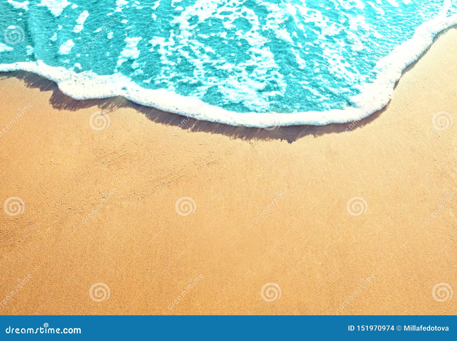 Golden sandy beach with sea surf. Best ocean beaches background.