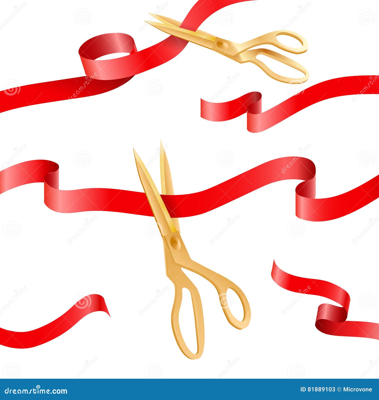 Golden scissors cut the red ribbon Royalty Free Vector Image