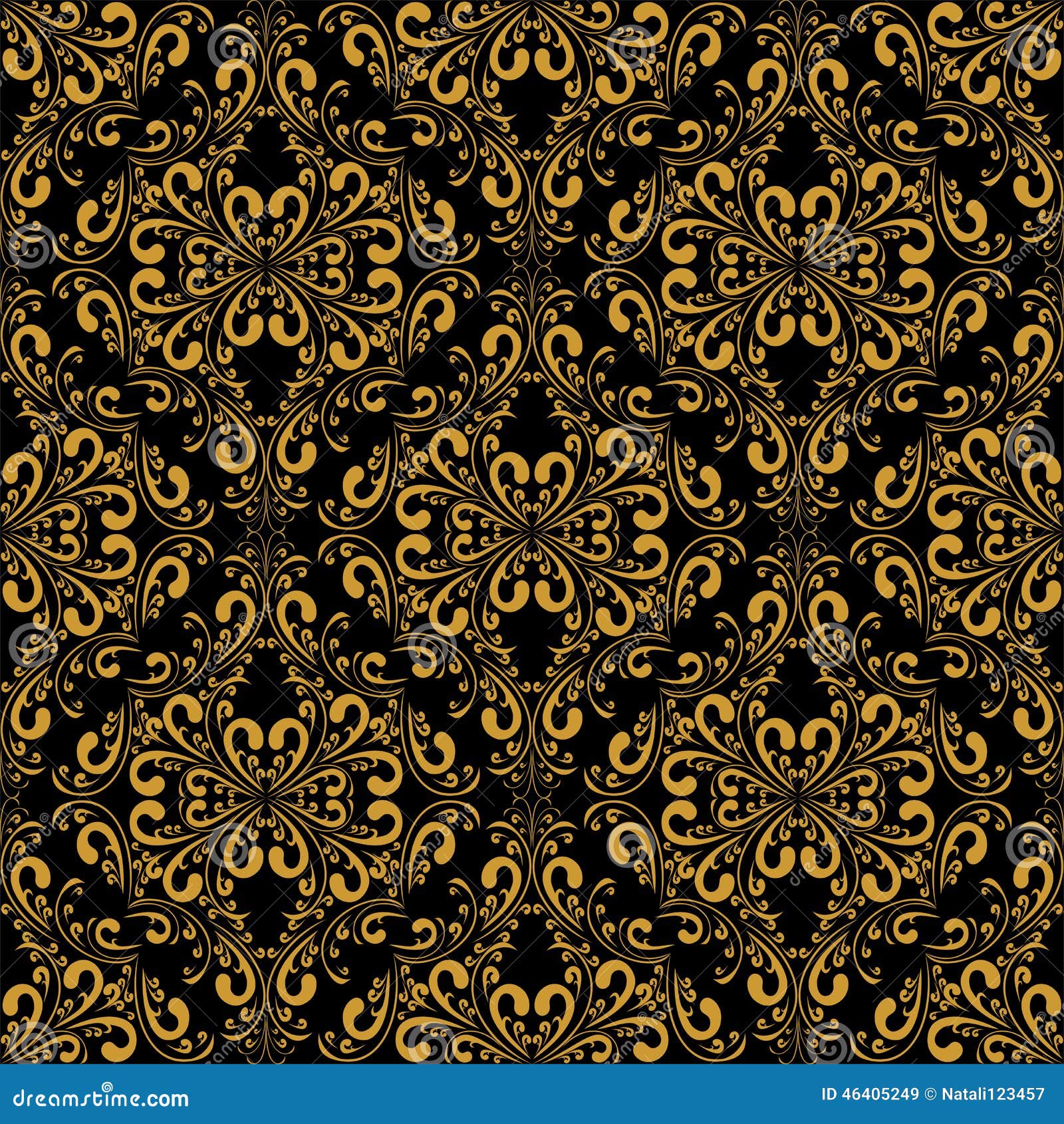Golden Seamless Damask Pattern on Black. Stock Vector - Illustration of ...