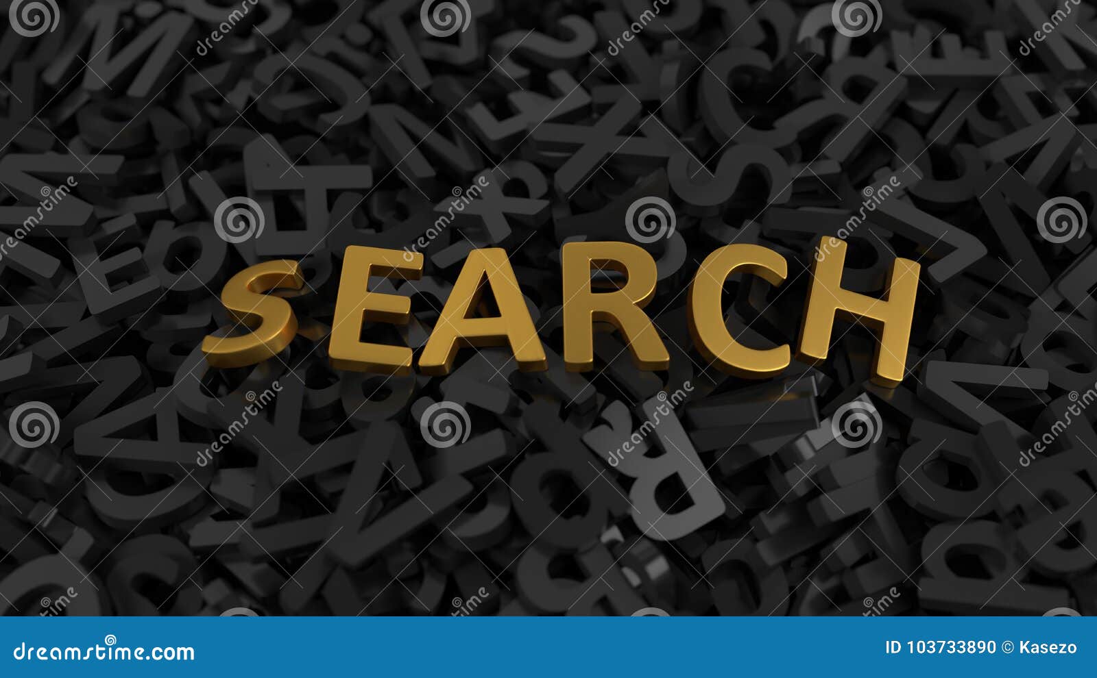Golden Search Text On Stack Of Letters 3d Illustration Stock Illustration