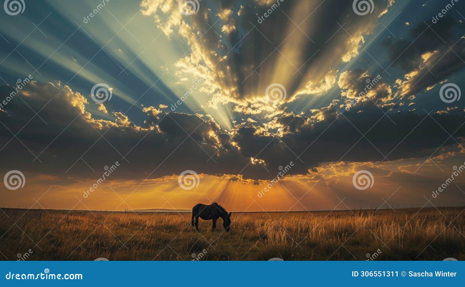 golden serenity: a donkey's journey beneath the sunset sky