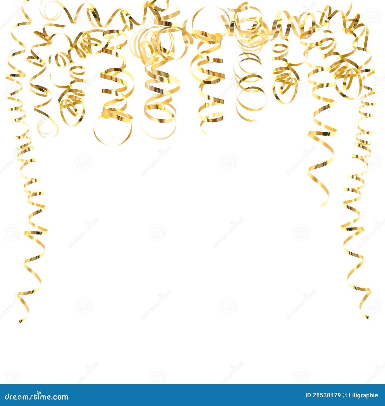 Golden Serpentine Streamers Isolated on White Stock Image Image of