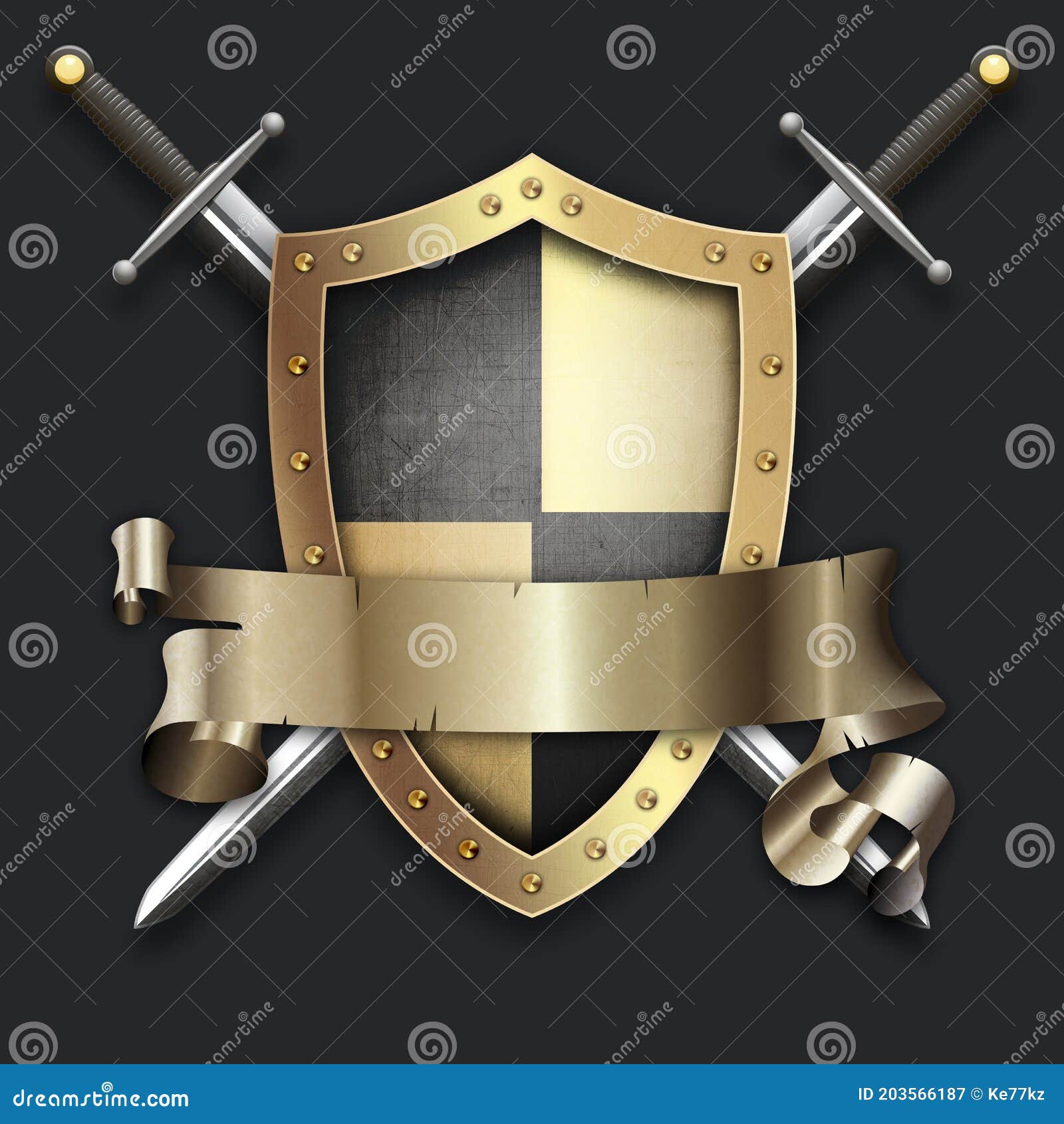 Crossed swords with a shield hi-res stock photography and images