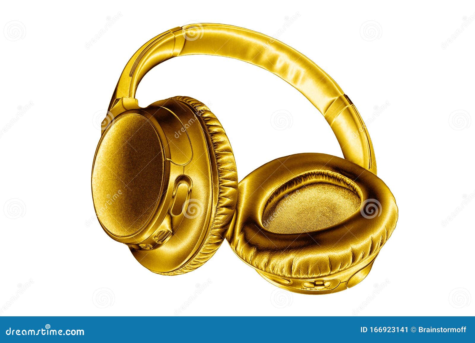 Golden Shiny Wireless Headphones On White Background Isolated Close Up Luxury Gold Metal Bluetooth Headset Yellow Earphones Stock Image Image Of Element Gadget 166923141