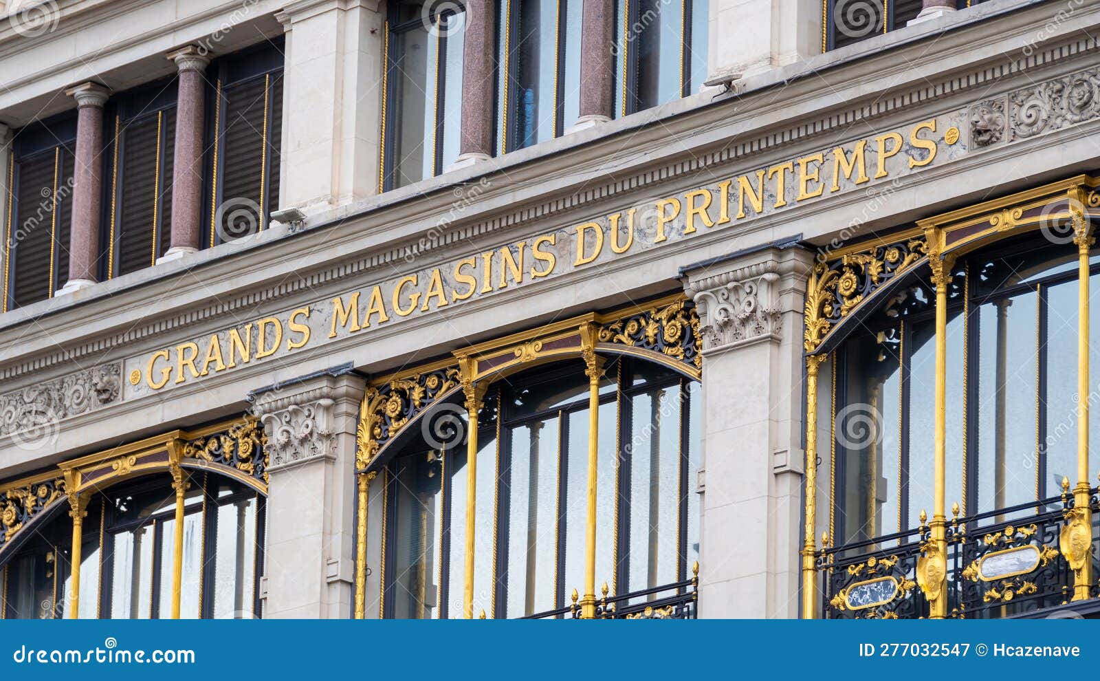 Golden Sign Grands Magasins Du Printemps on the Facade of Printemps ...