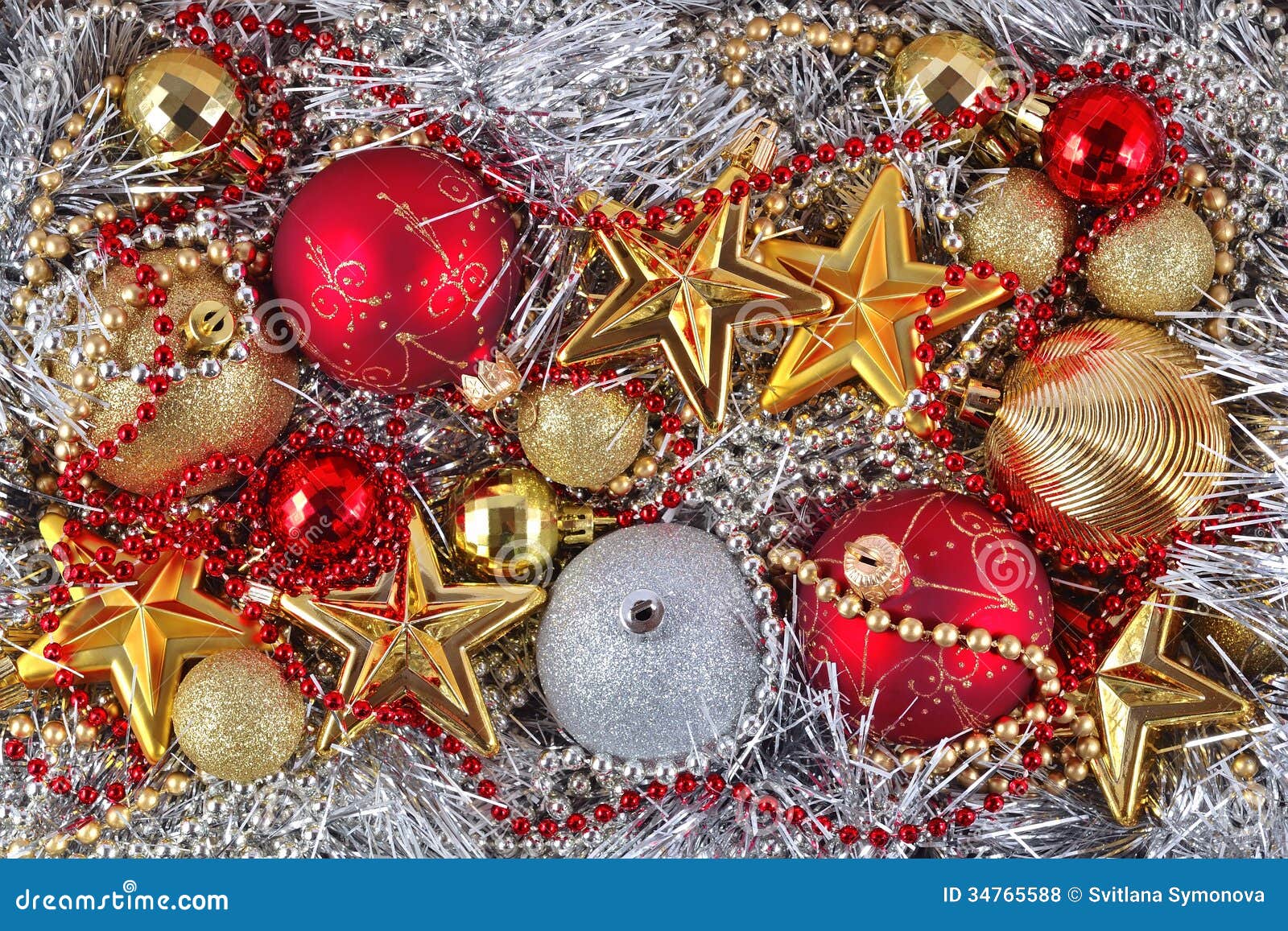 Golden, Silver and Red Christmas Decorations Stock Photo - Image of ...