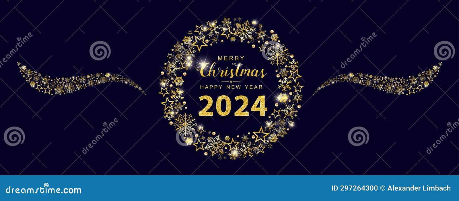 2024 Golden Snowflakes Advent Wreath Blue Merry Christmas Header Stock