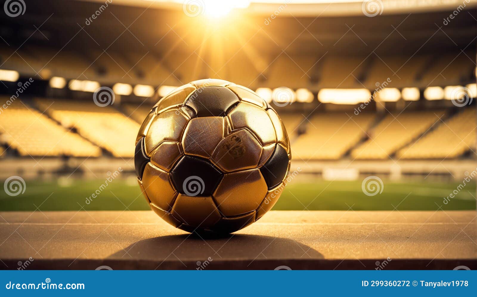 golden soccer ball against tournaments professional an empty stadium sport football nobody
