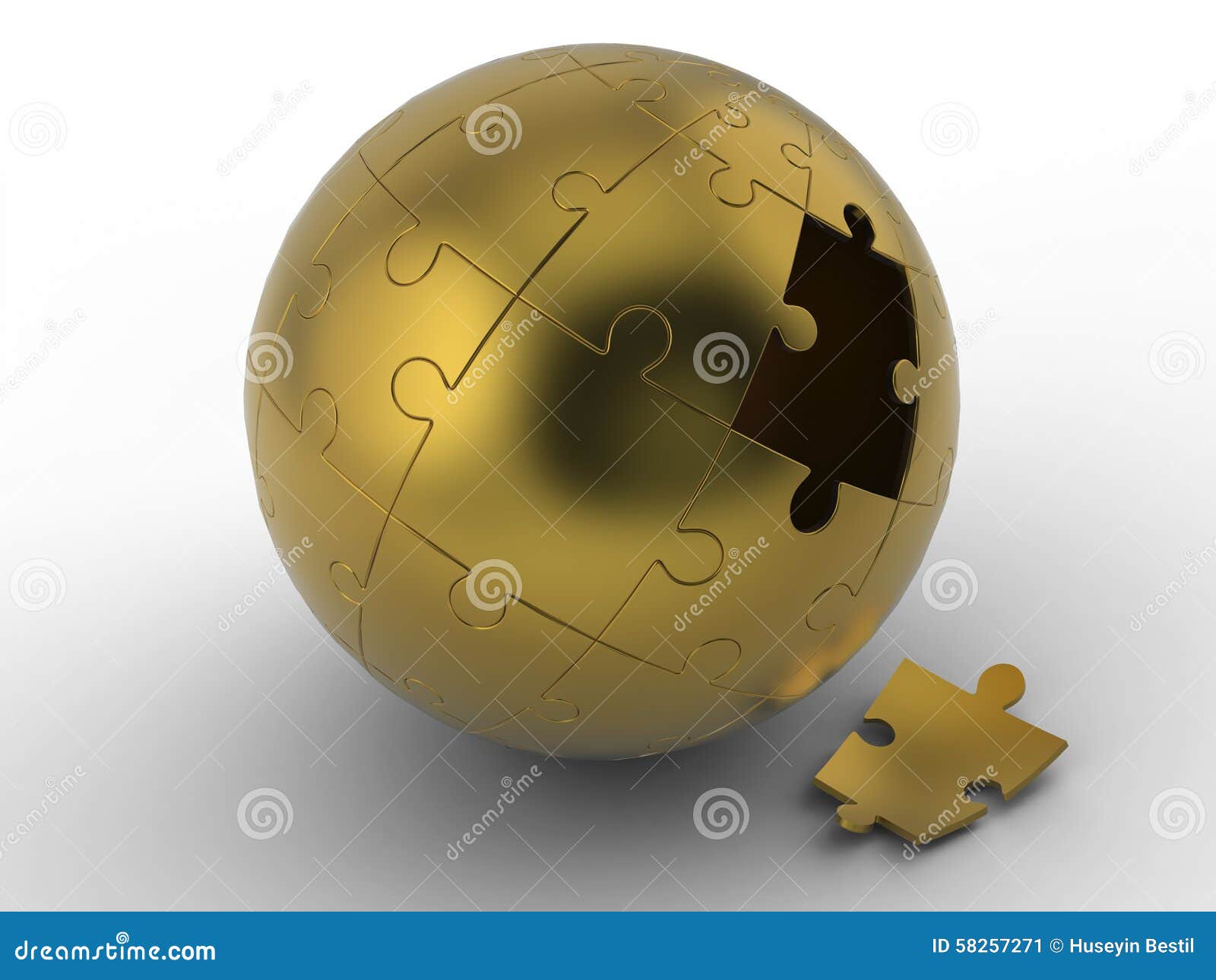 Golden Sphere Jigsaw,sphere Puzzle on White Background with Clipping
