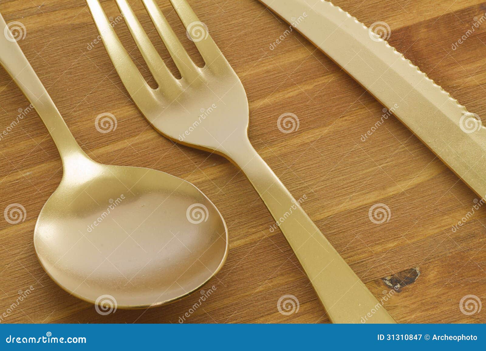 Golden Spoon, Fork and Knife Stock Image Image of steel, abstract