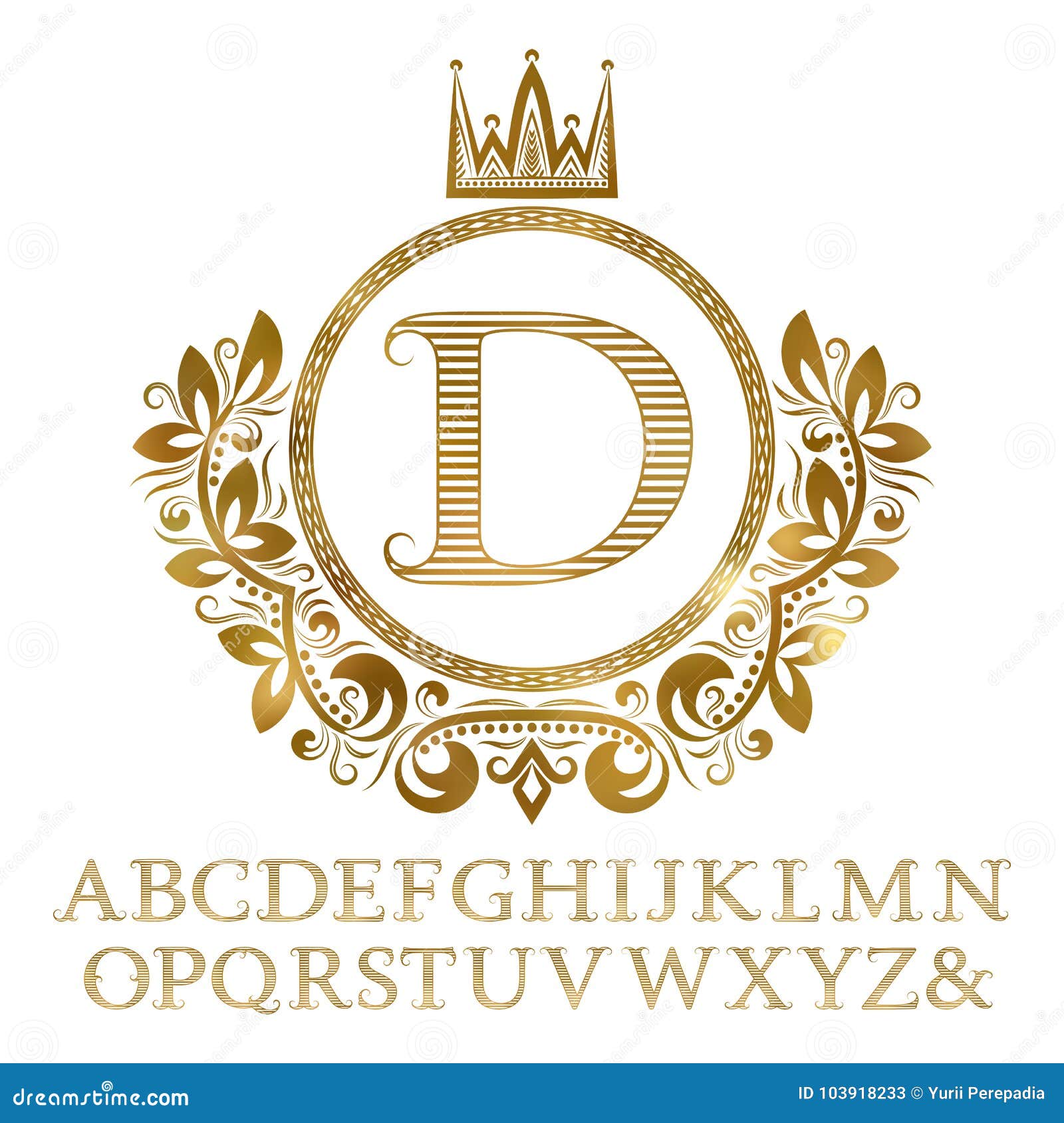 Golden Striped Letters With Initial Monogram In Coat Of Arms Form