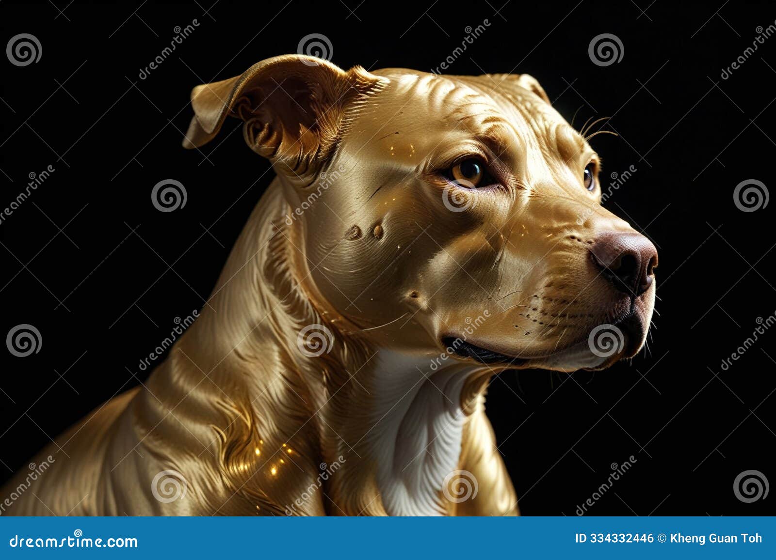 golden stylized metal gold statue carving of pitbull dog