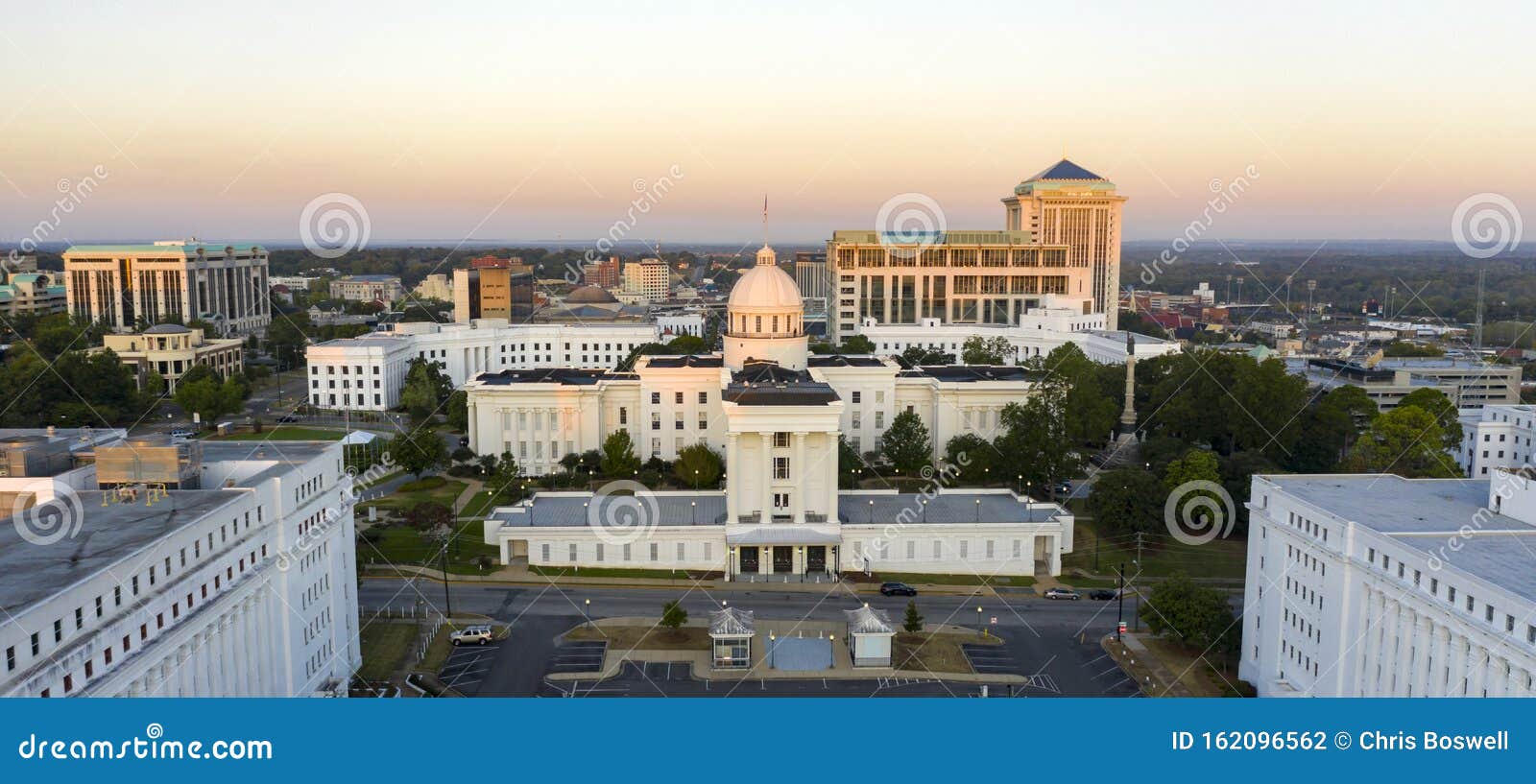 dexter avenue leads to the classic statehouse in downtown montgomery alabama