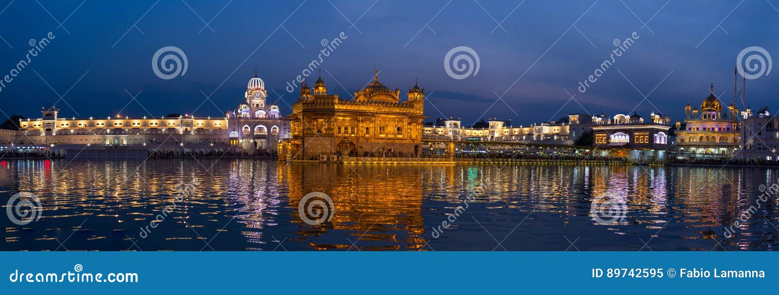 the golden temple at amritsar, punjab, india, the most sacred icon and worship place of sikh religion. illuminated in the night, r
