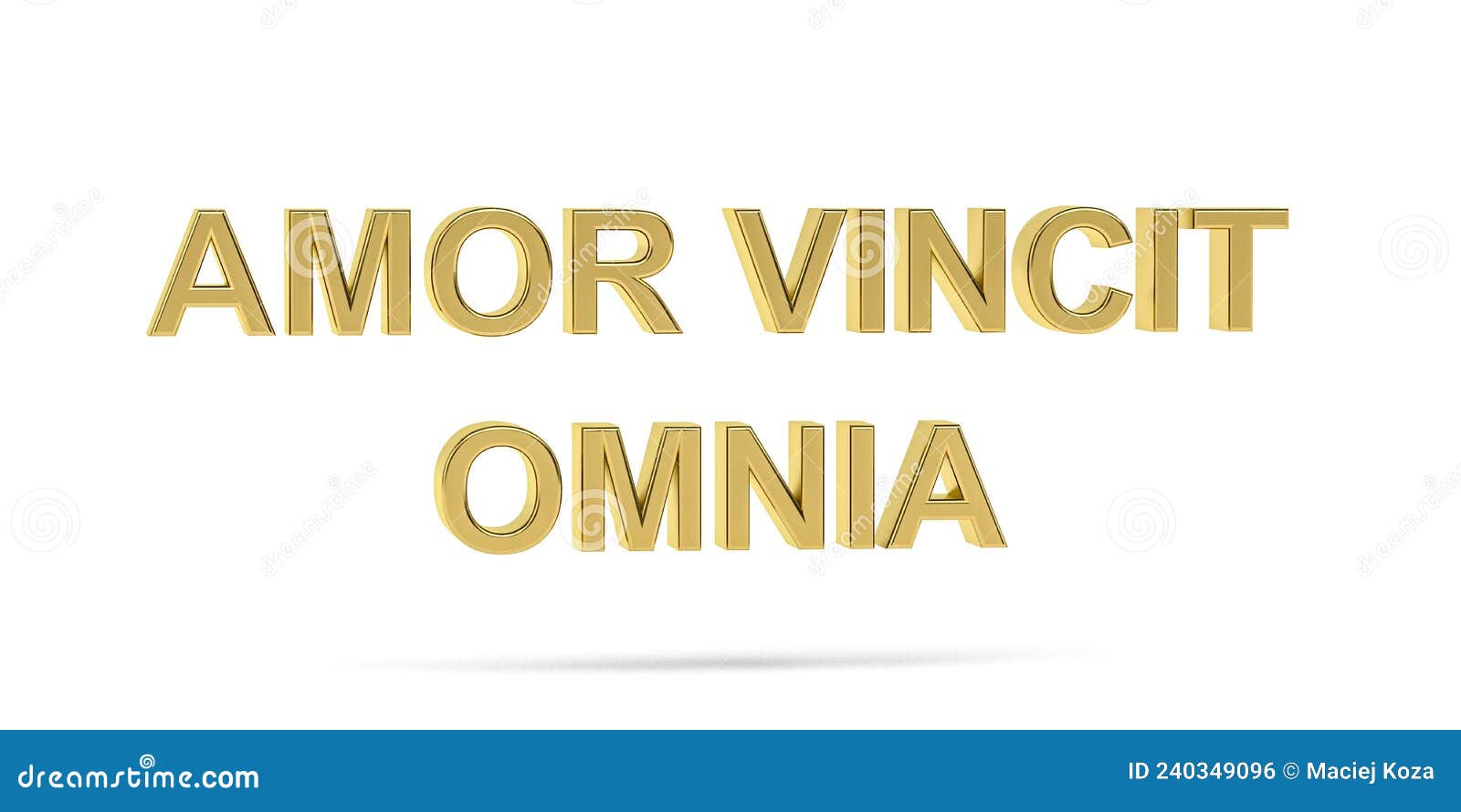golden three-dimensional latin proverb - amor vincit omnia -  3d render -  on white
