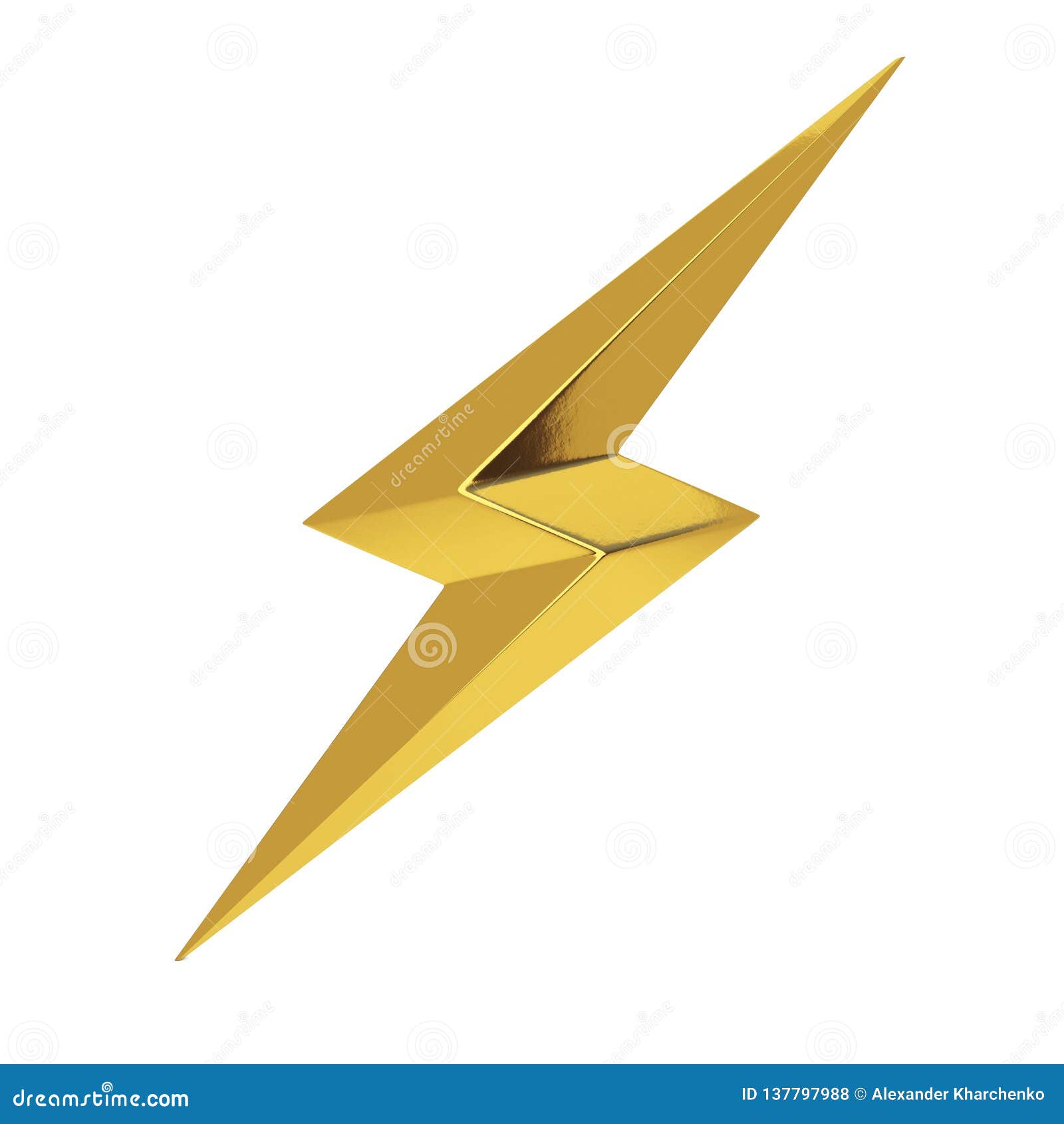 golden thunderbolt lighting icon. 3d rendering