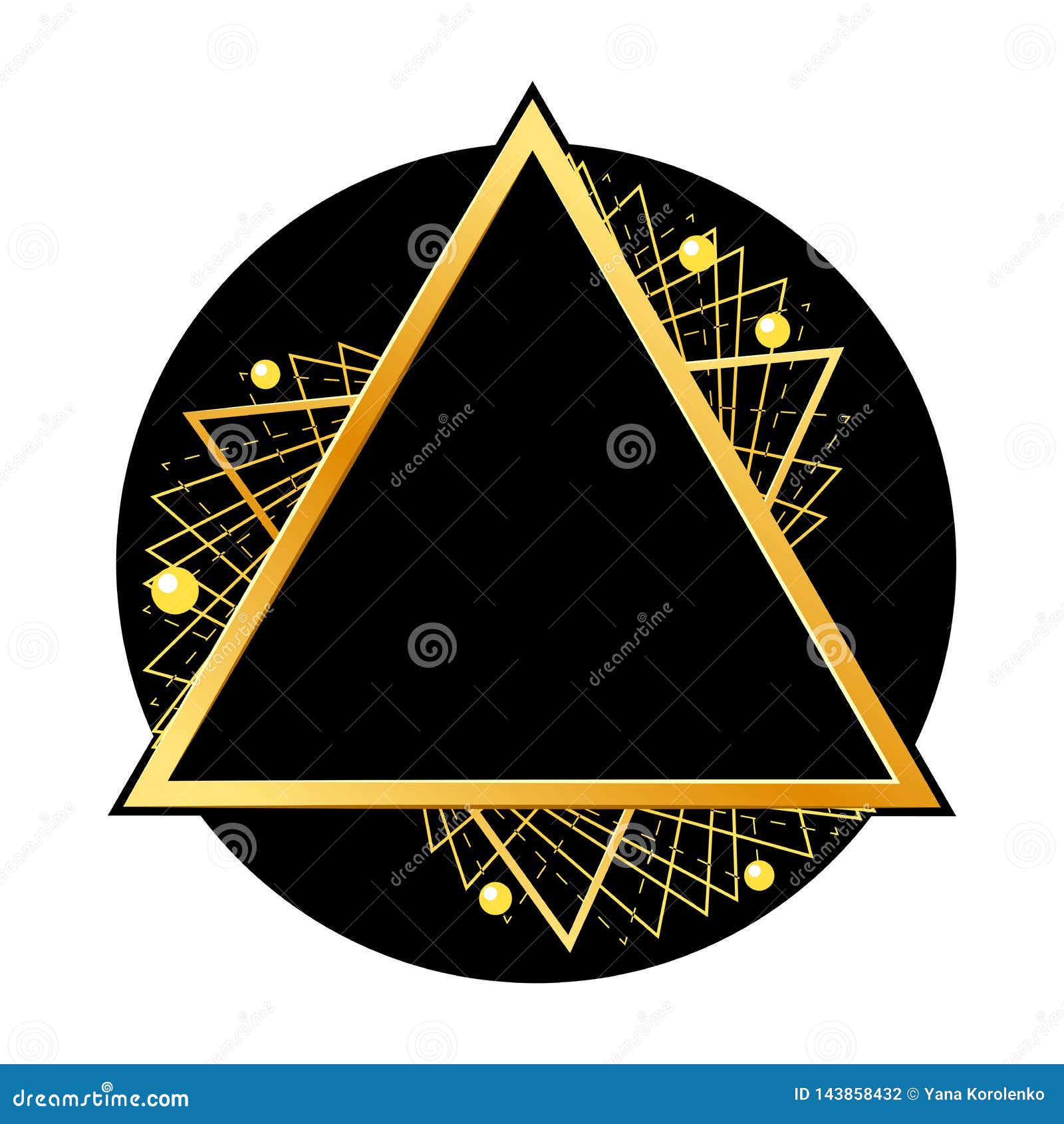 Golden Triangle on Black Circle. Vector Illustration. Stock Vector
