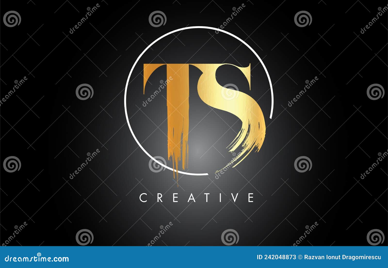 Golden TS Brush Stroke Letter Logo Design. Black Paint Logo Leters Icon ...