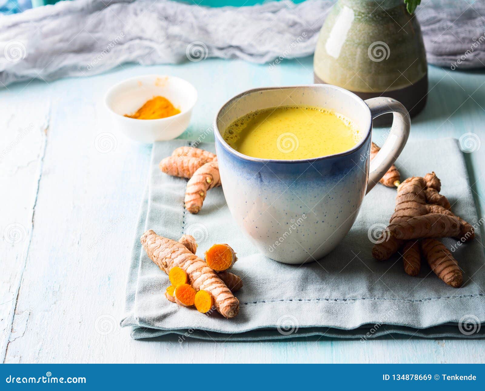 Golden Turmeric Milk Drink In Mug Stock Image Image Of Textile