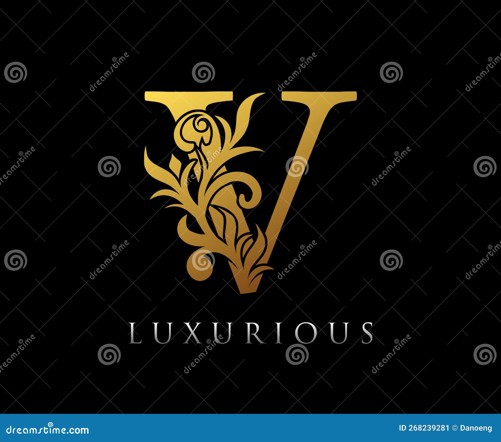 Golden V Luxury Logo Icon, Vintage Swirl V Letter Logo Design Stock ...