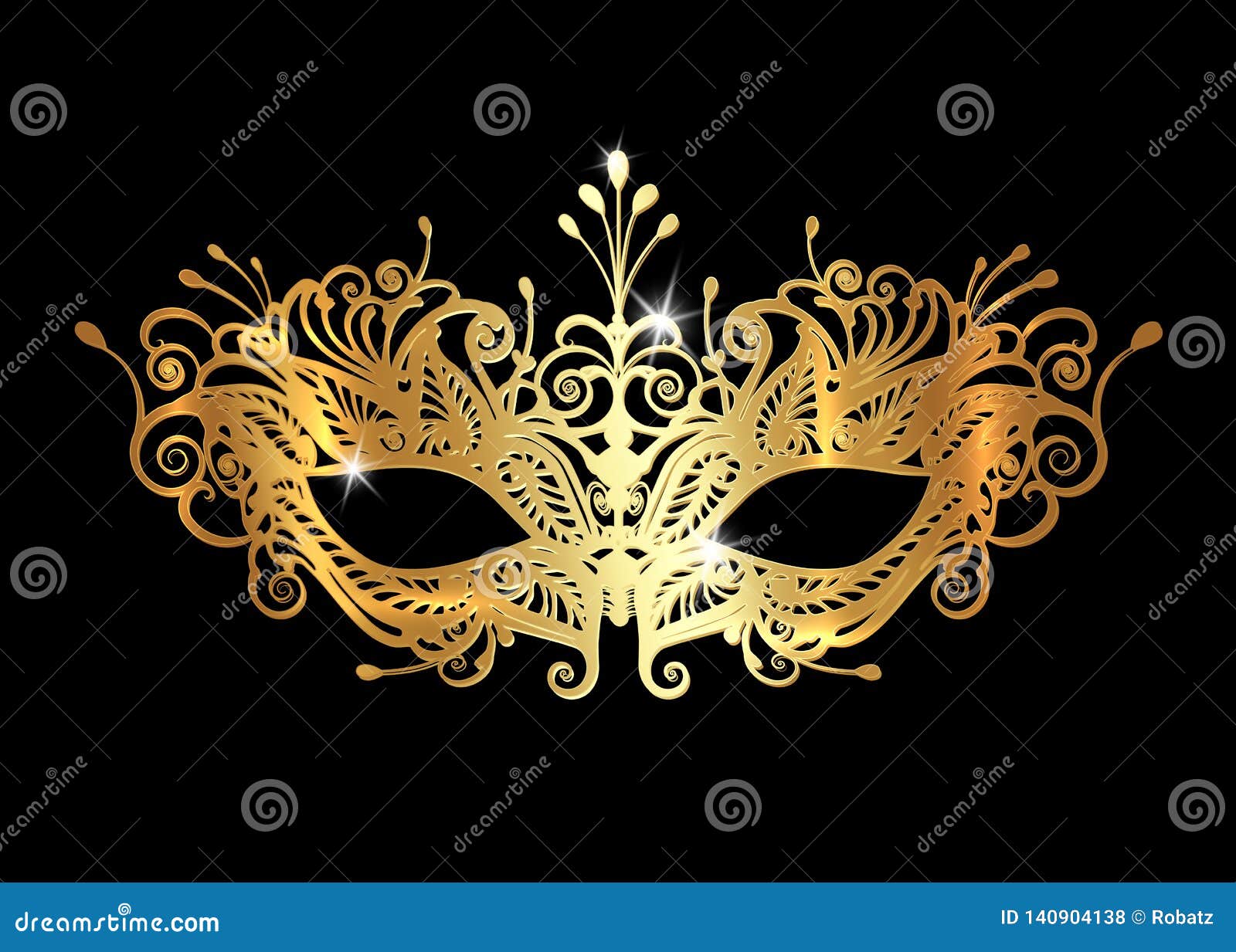 golden venetian mask realistic with laser cut gold embroidery. stylish masquerade party. mardi gras card invitation. night party