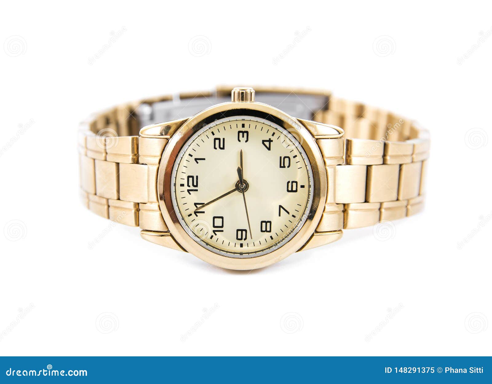 Golden Watch Isolated on a White Background. Woman Gold Watch Isolated ...