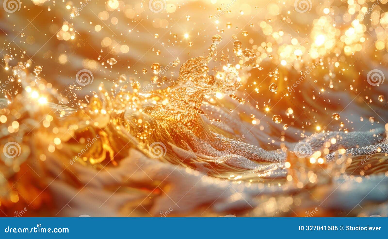 golden water splashes with sparkling light - generative ai