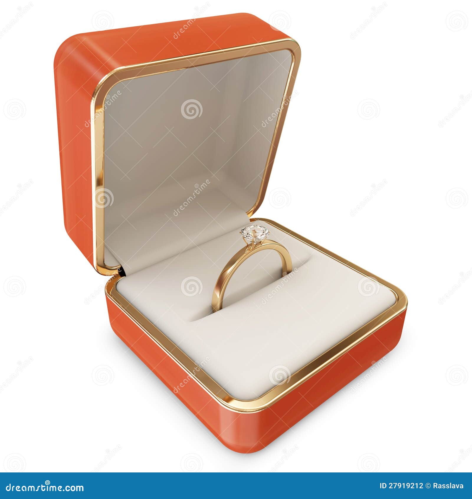 Golden Wedding Ring with Diamond in a Box Stock Illustration