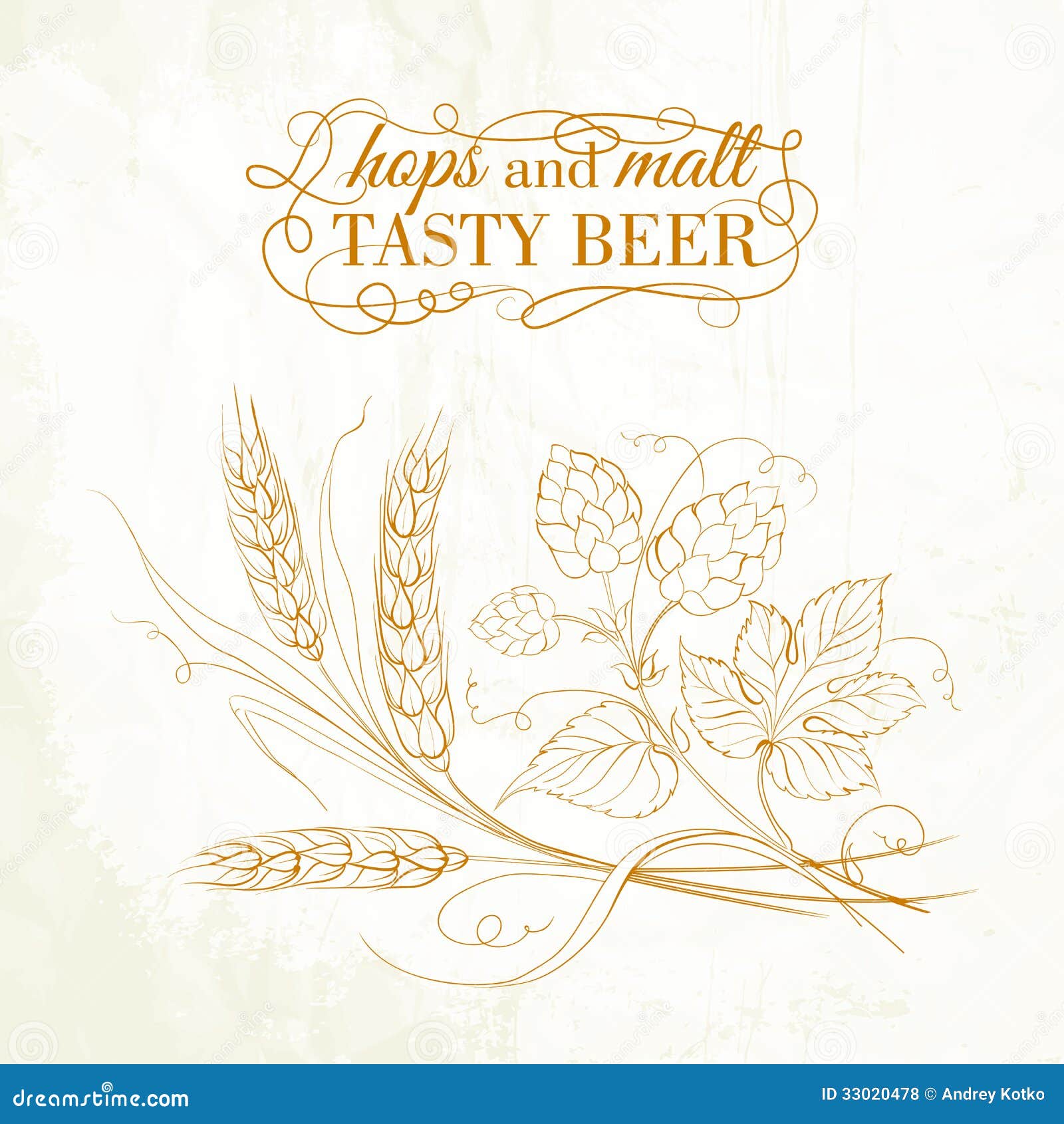 Golden Wheat and Hop on Sepia Stock Vector Illustration of decorative