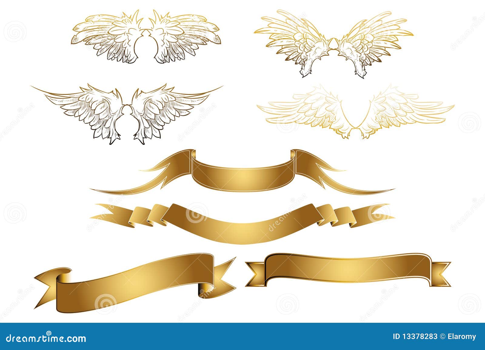 Golden Wings and Banners stock illustration. Illustration of graphic