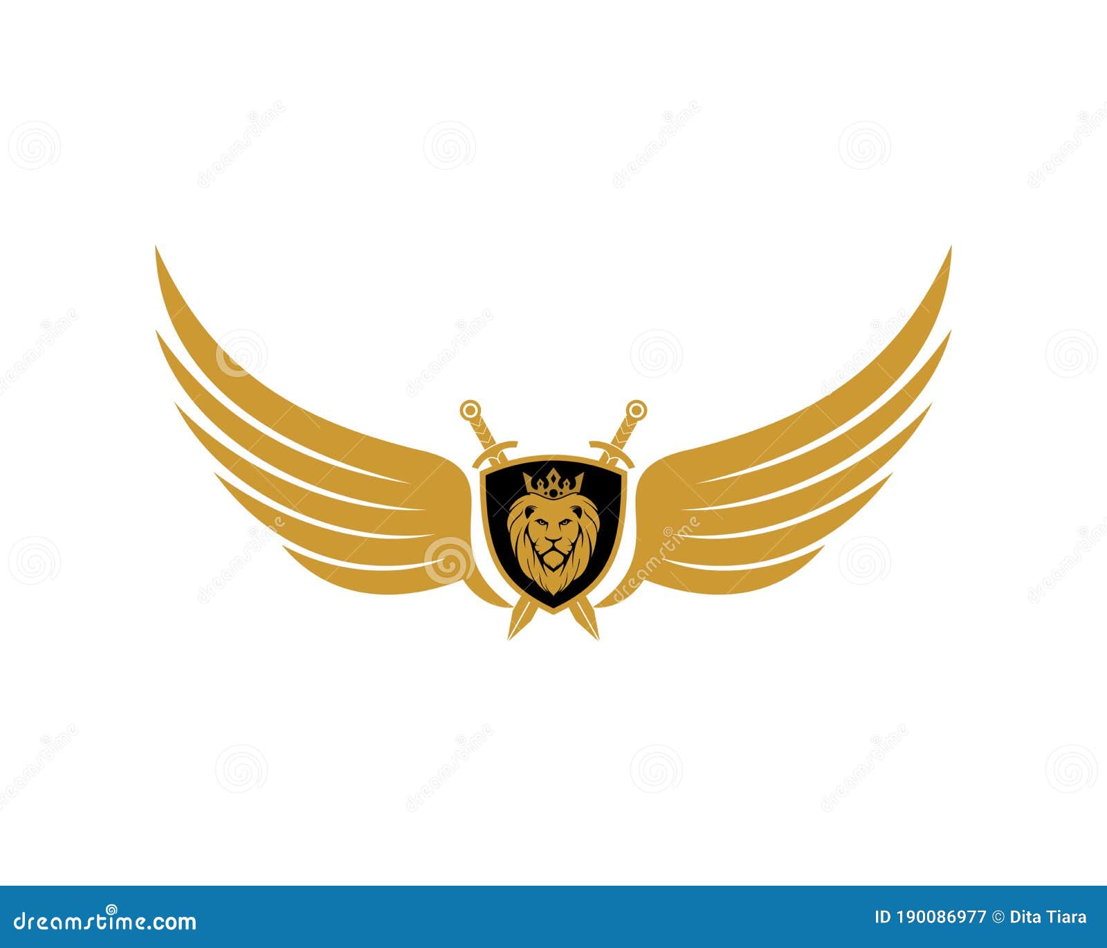 Golden Wings and Shield with Lion King Inside Stock Vector Illustration of elegant, knight