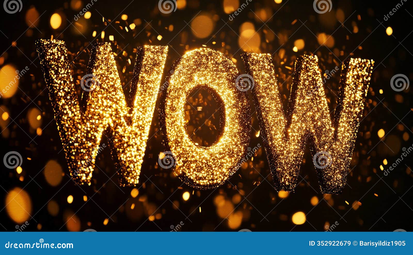 golden wow typography with glittering sparkles and glowing highlights