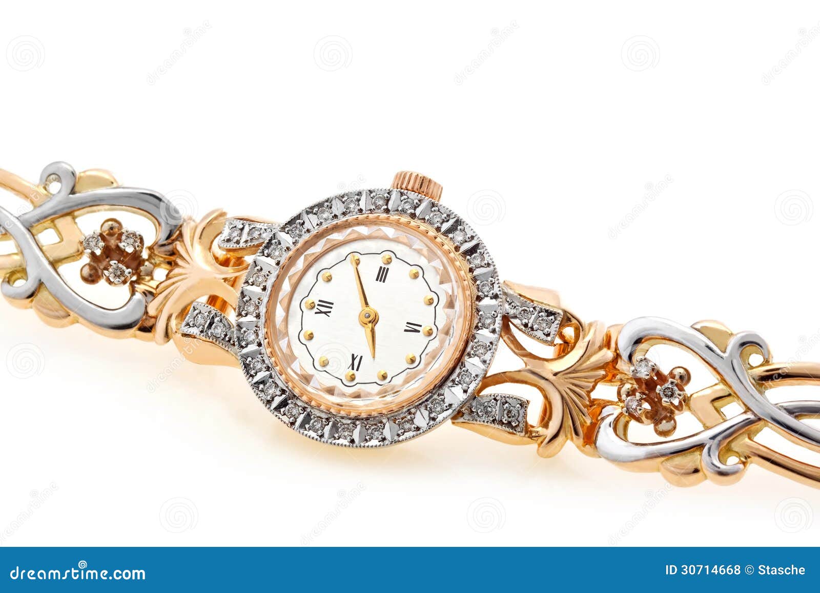 Female Golden Wrist Watch with Diamonds Close Up Stock Photo - Image of ...