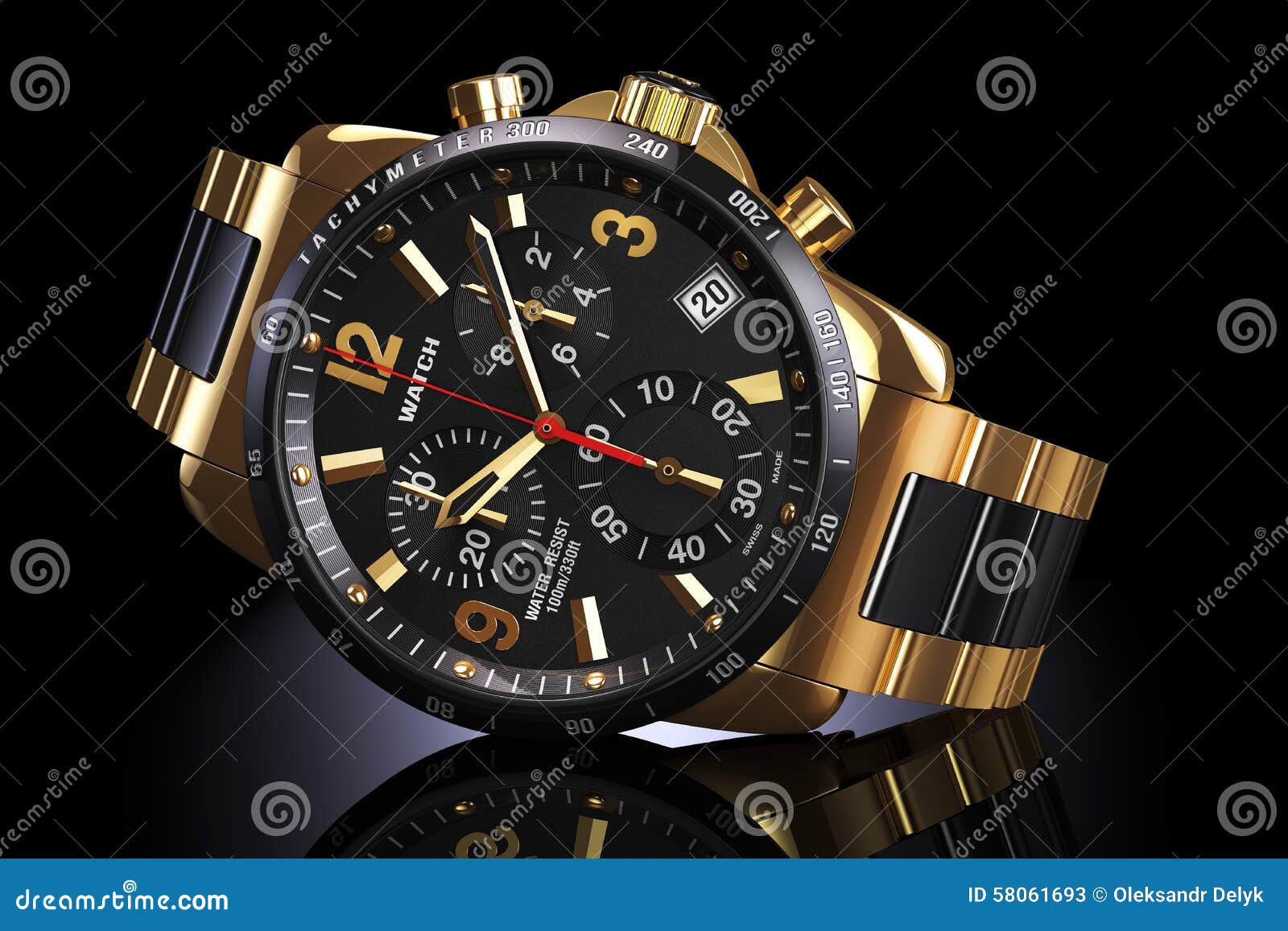 Golden wrist watch stock illustration. Illustration of plane - 58061693