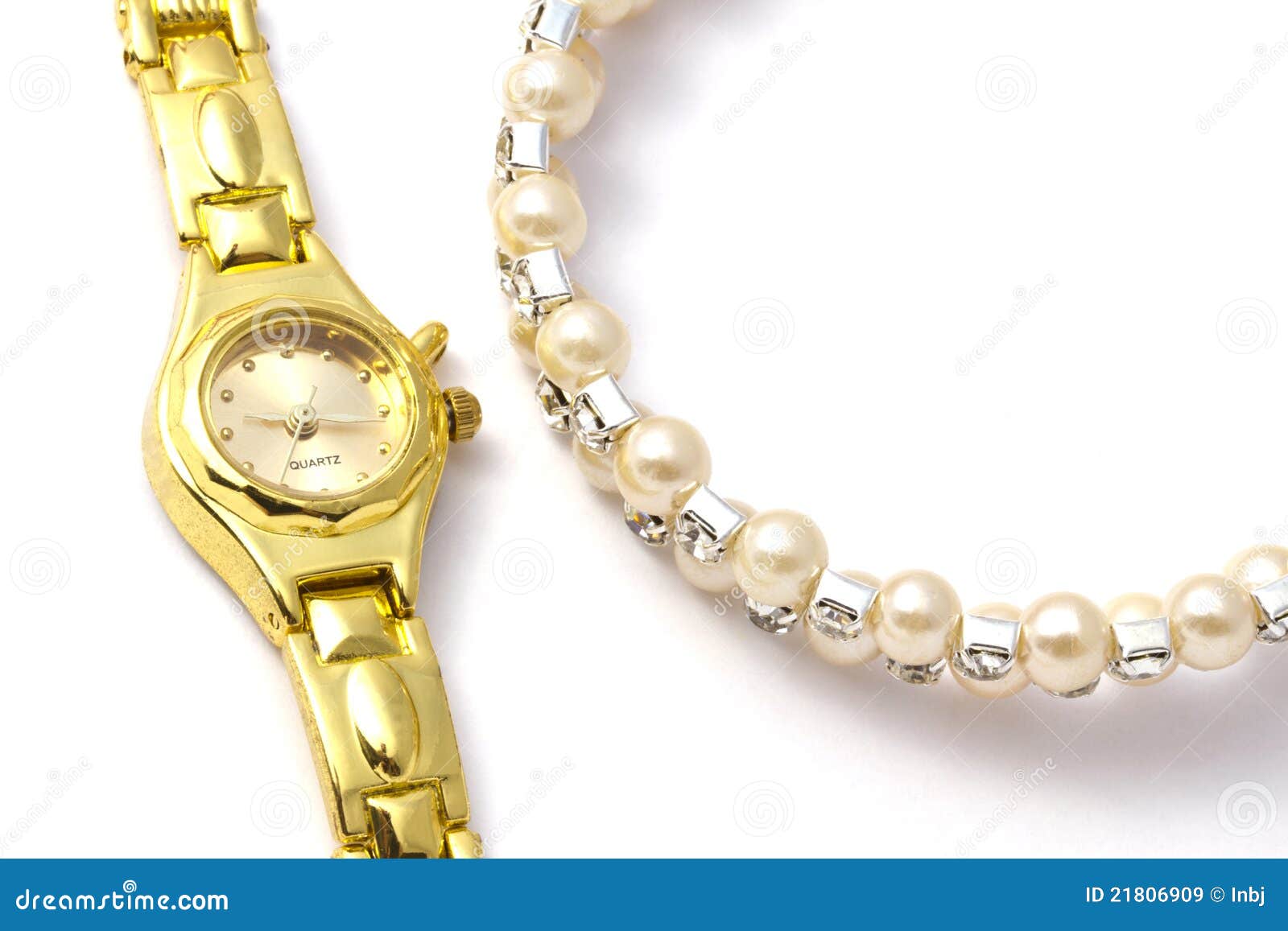 Golden Wrist Watch and Necklace Stock Image Image of instrument