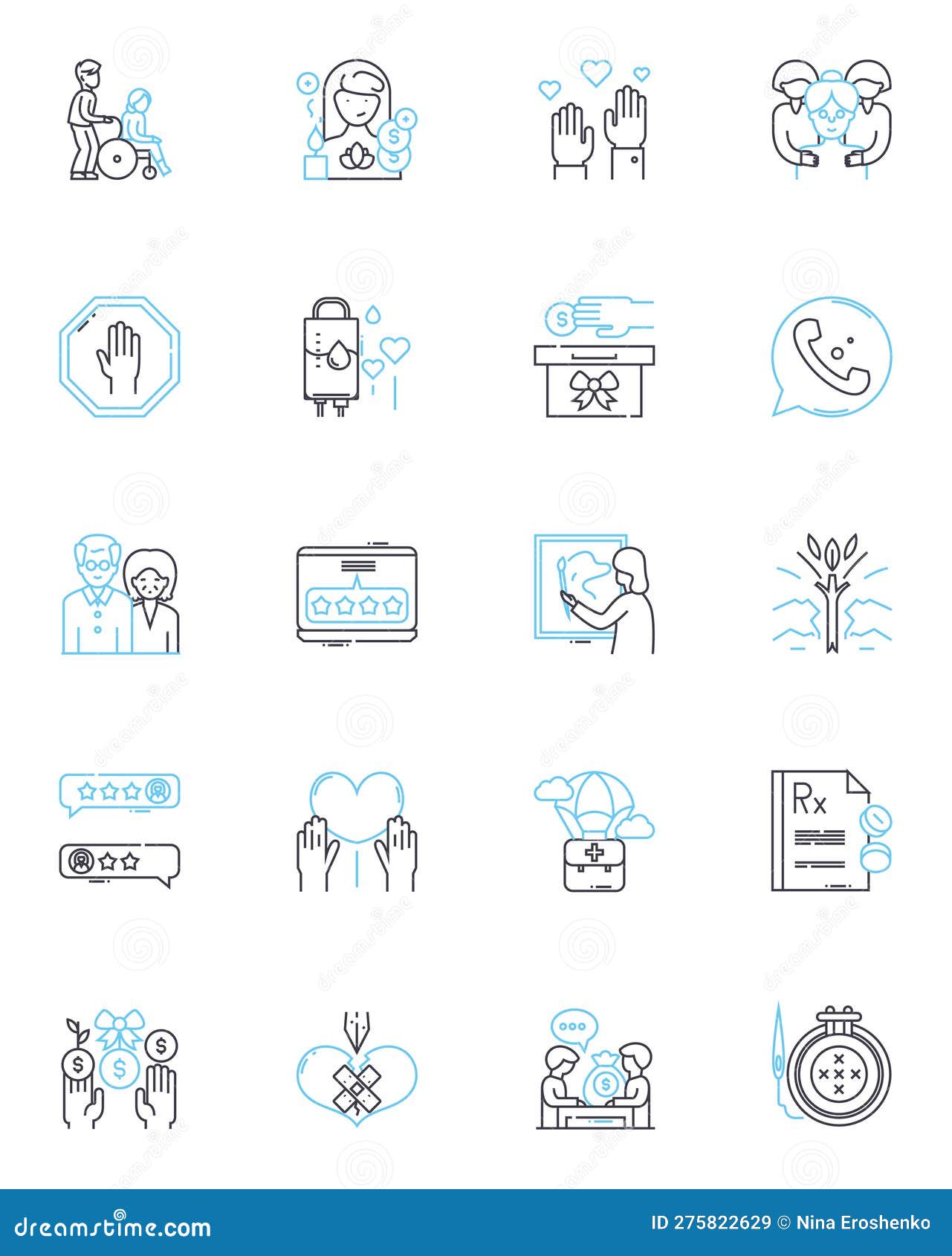 golden years linear icons set. etirement, elderly, aging, wisdom, memories, reflection, relaxation line  and