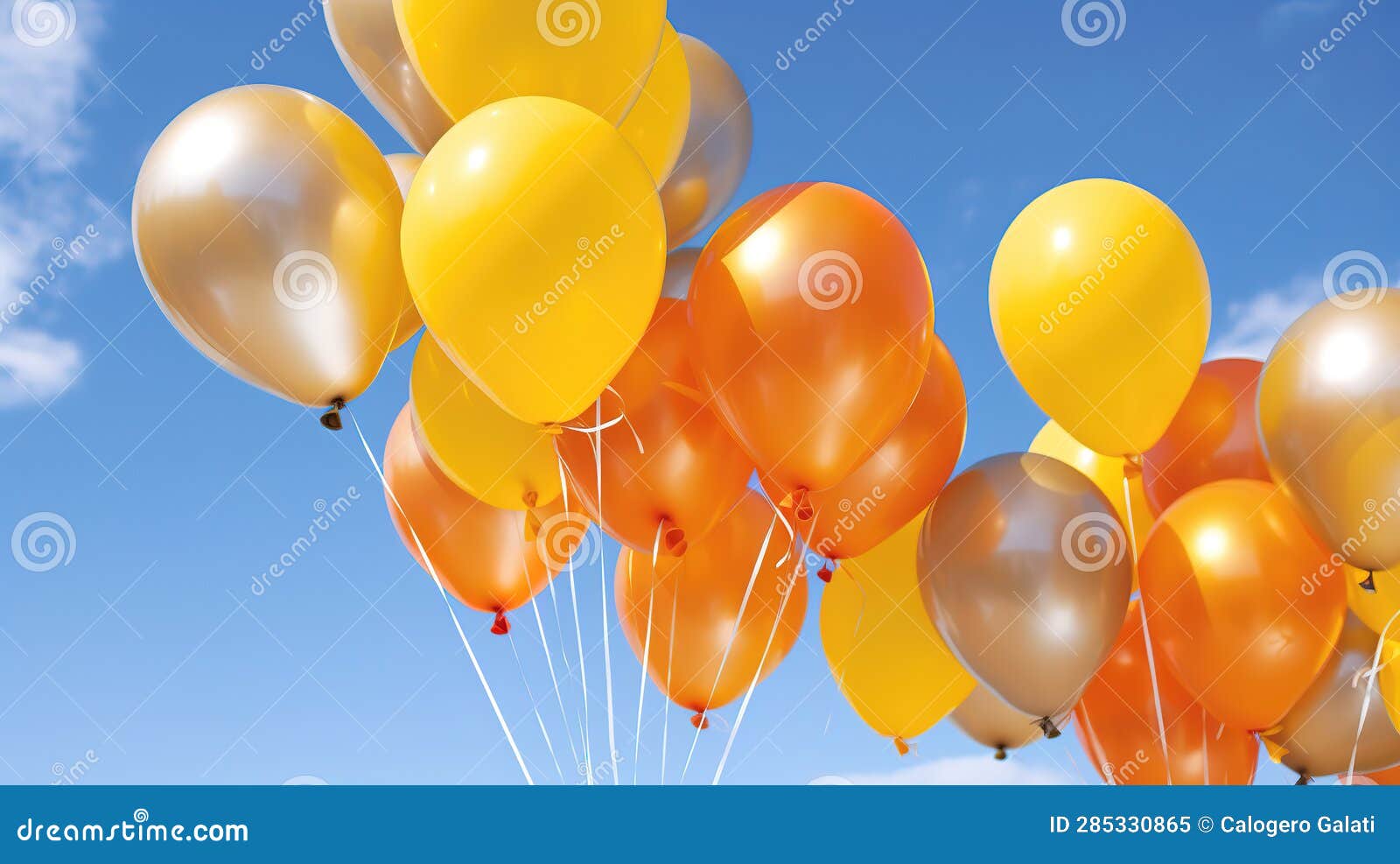 Golden Yellow Ballons Flying, Gift Card Artwork, Ai Generated Image