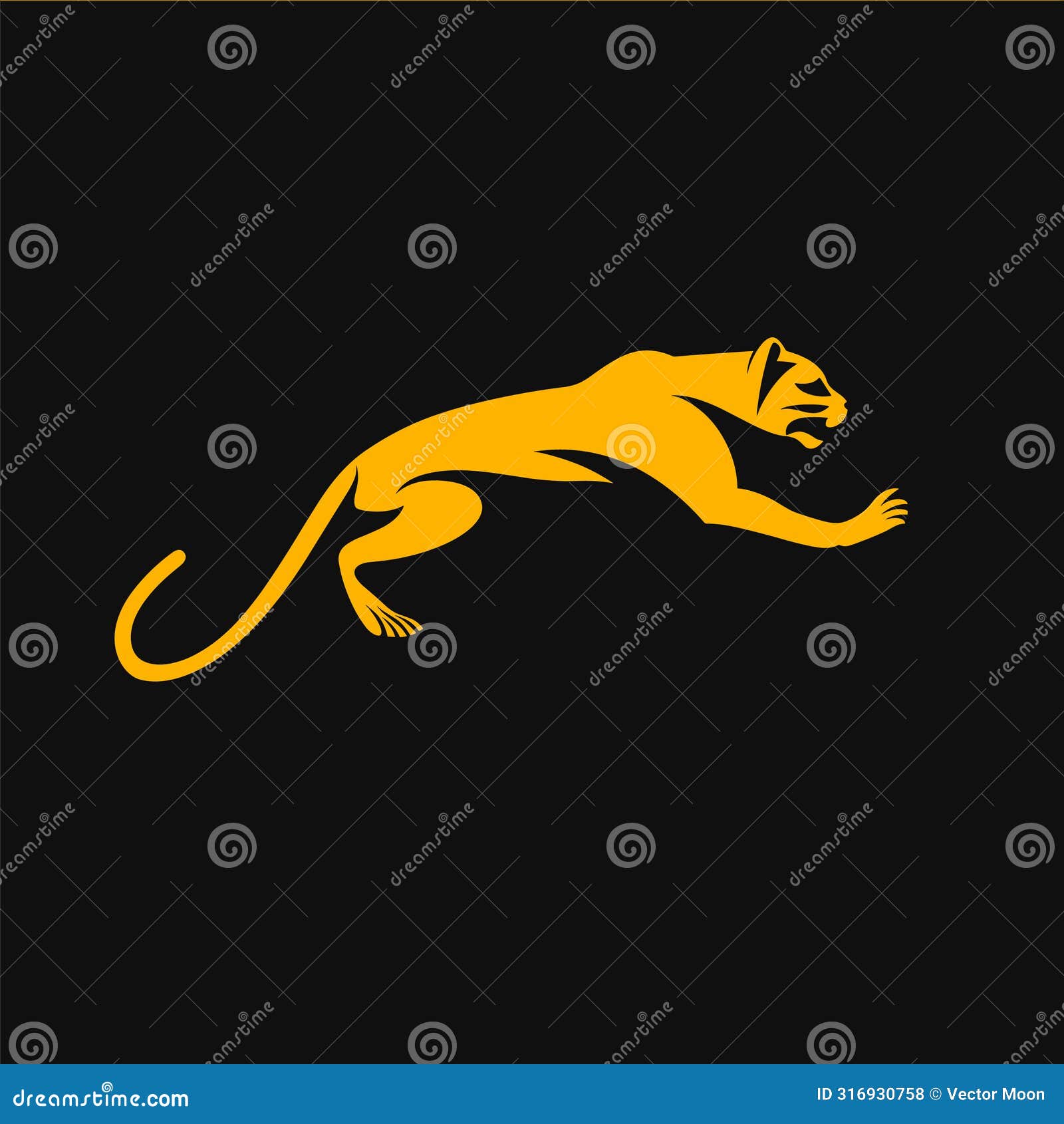 golden yellow cougar pouncing against black background, sleek feline motion, hunting big cat