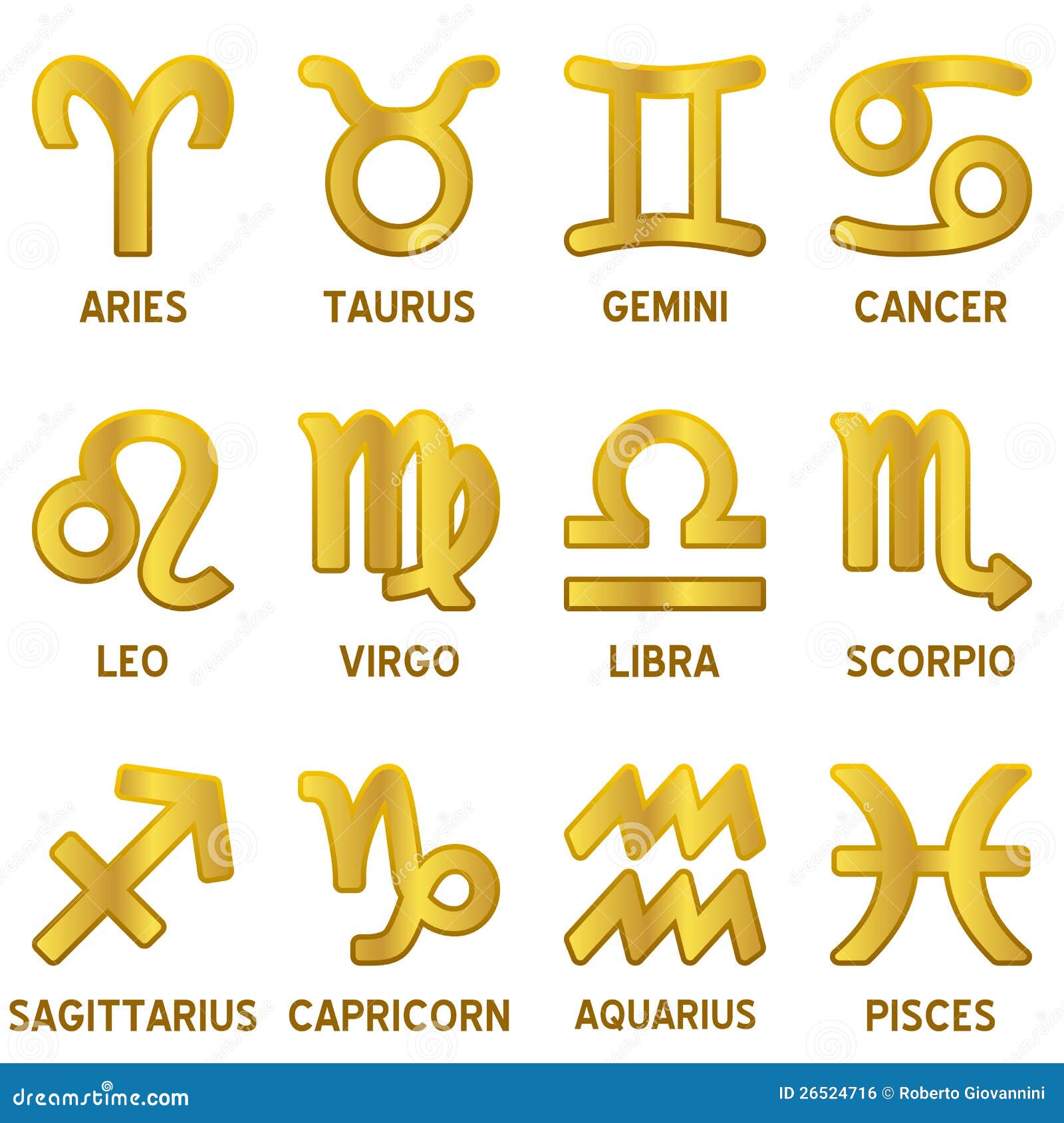 collection of the twelve zodiac or horoscope signs, isolated on 