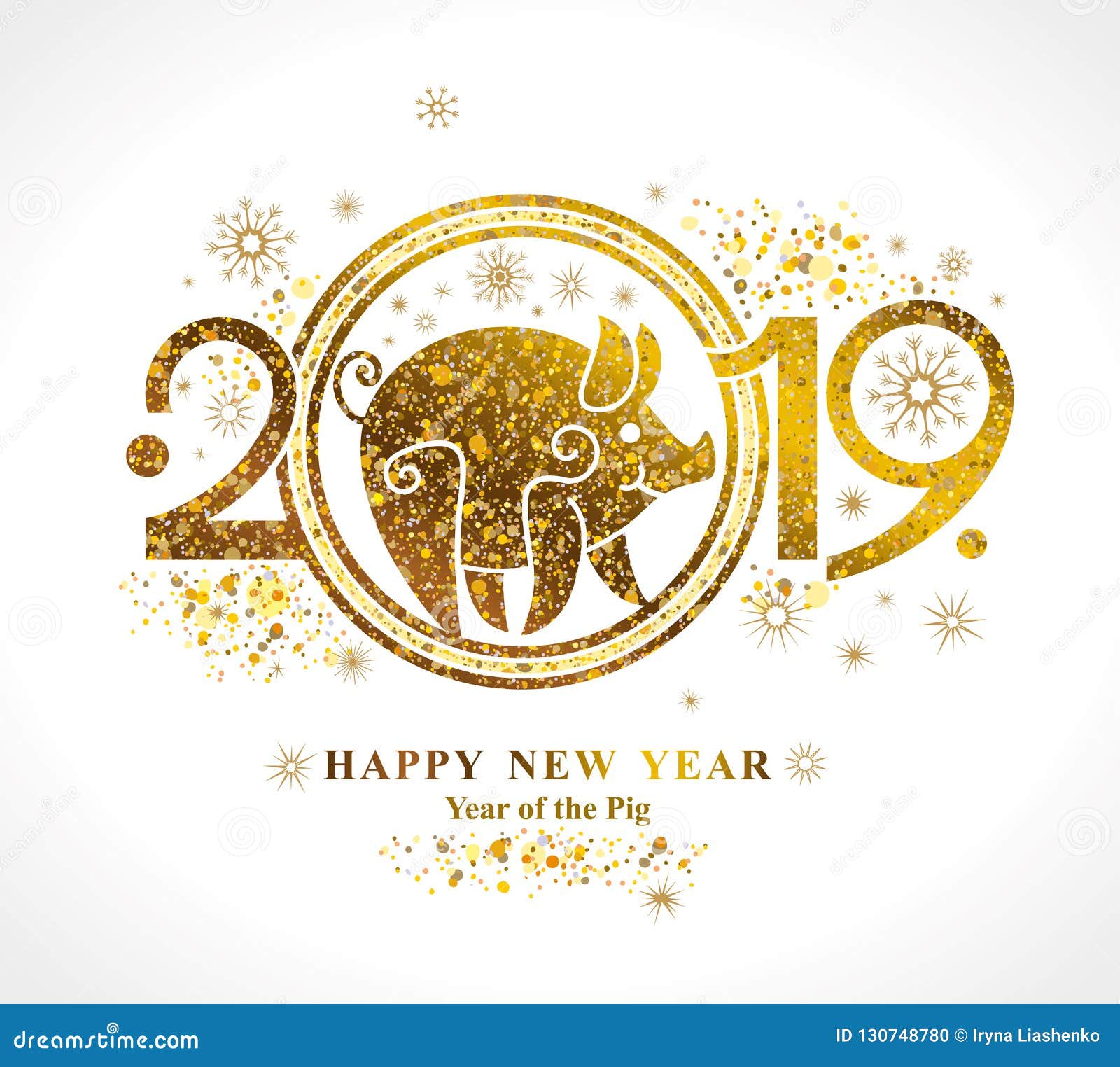 Goldenes Schwein 2019 Im Chinesischen Kalender Stock Abbildung 