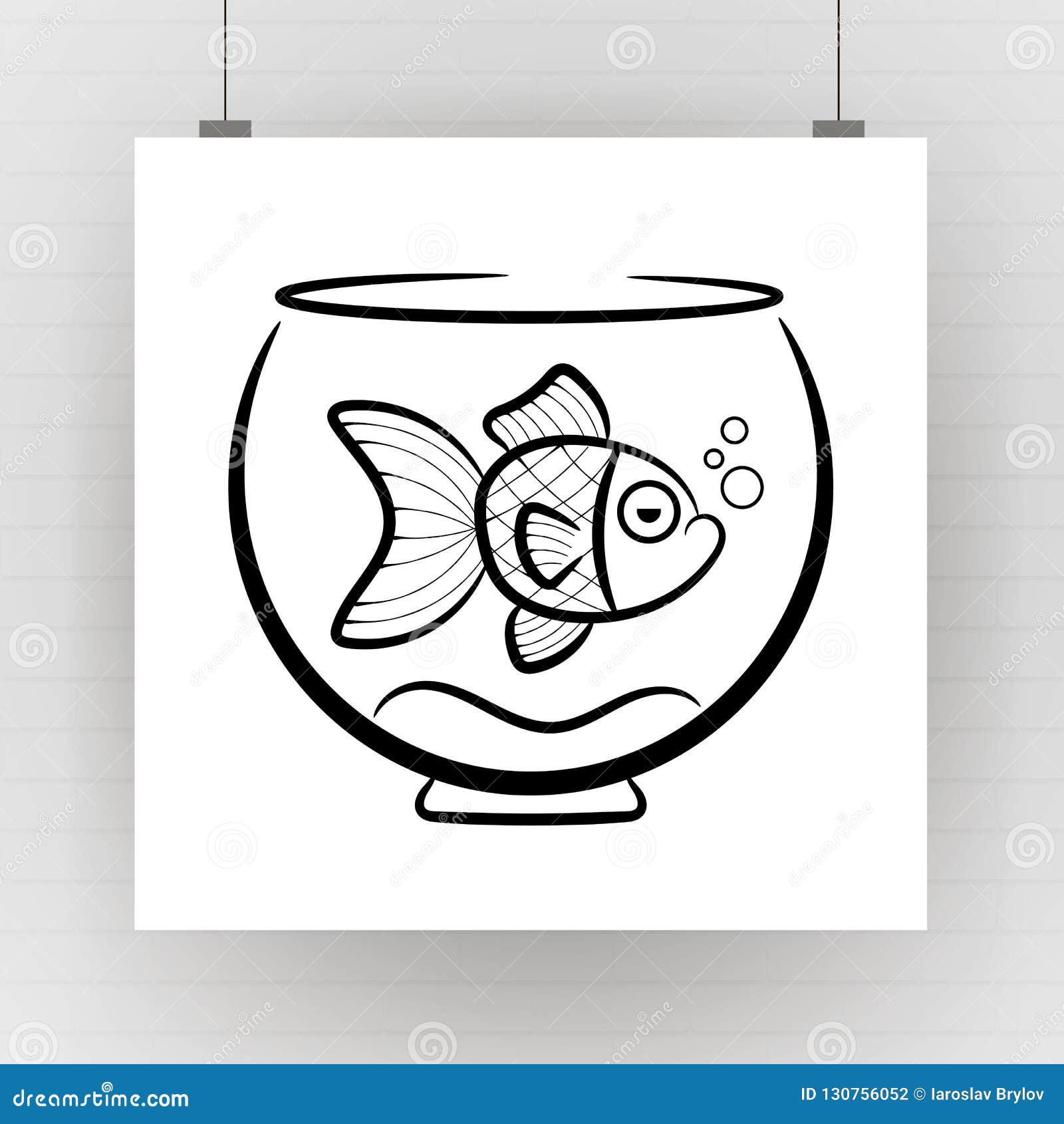 Download Goldfish In Aquarium Silhouette On Brick Wall Vector Stock ...