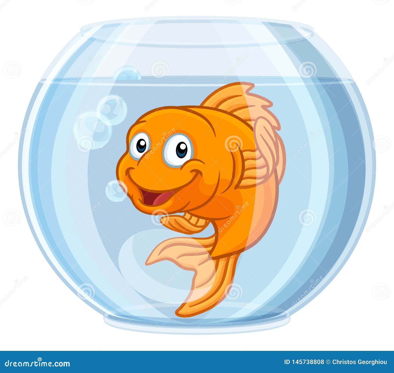 Goldfish in Gold Fish Bowl Cute Cartoon Character Stock Vector -  Illustration of kids, animal: 145738808