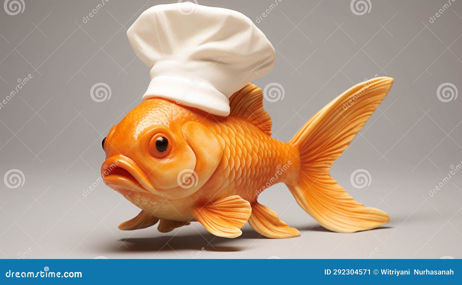 Goldfish Wearing Chef Hat. Cartoon Character Fish Wearing a Chef