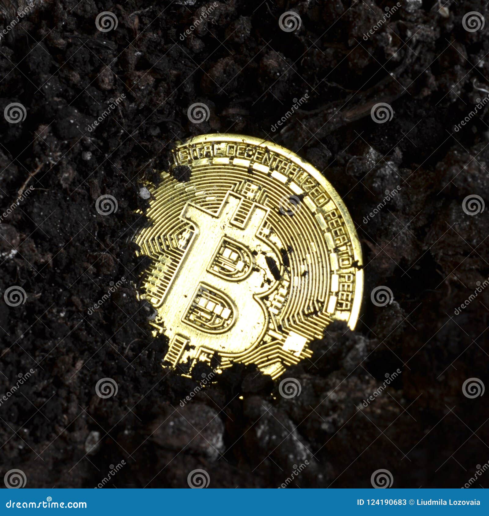 Goldmünze Bitcoin Begraben Im Boden Stockbild - Bild von münzen, boden:  124190683