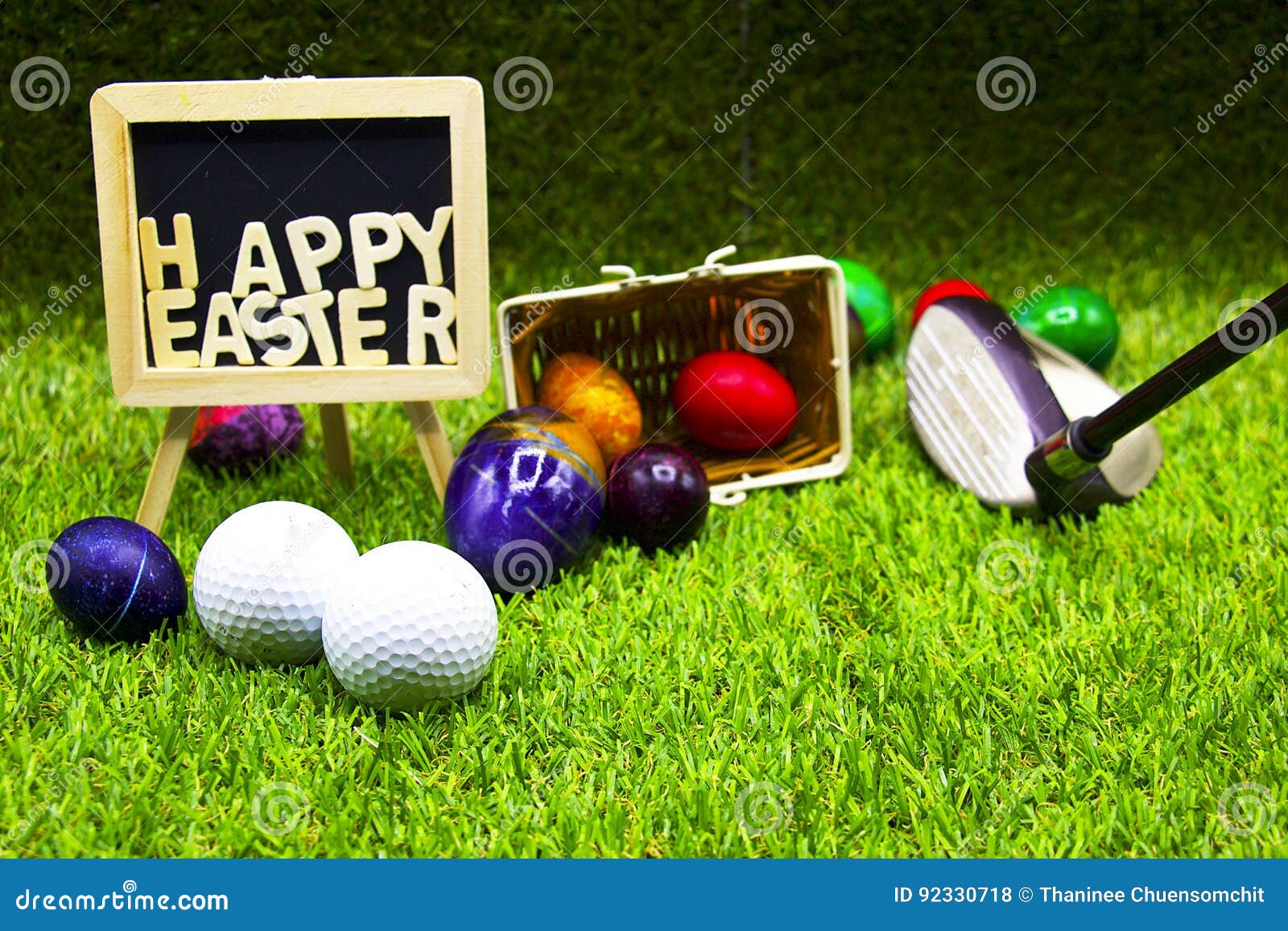 Golf Ball with Easter Eggs on Green Grass Stock Photo Image of nature