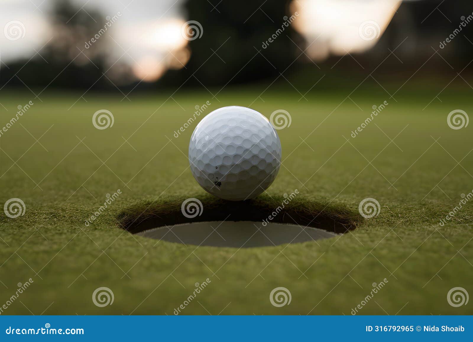 golf ball on edge of hole, intense focus, anticipation for decisive shot.